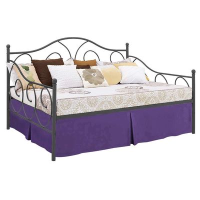 Kings Loft Queen Size Tailored Pleated Daybed Skirt 100% Egyptian Cotton 800 TC, 15 Inch Deep Pocket with Split Corners for Day Beds, Easy Fit, Three Side Coverage, Solid Purple