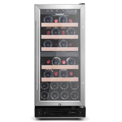 COMFEE' CRW28B7AST Freestanding & Built-in Wine Cooler, 28 Bottle Wine Fridge, Dual Cooling Zone, Digital Control, Glass Door Stainless Steel Frame