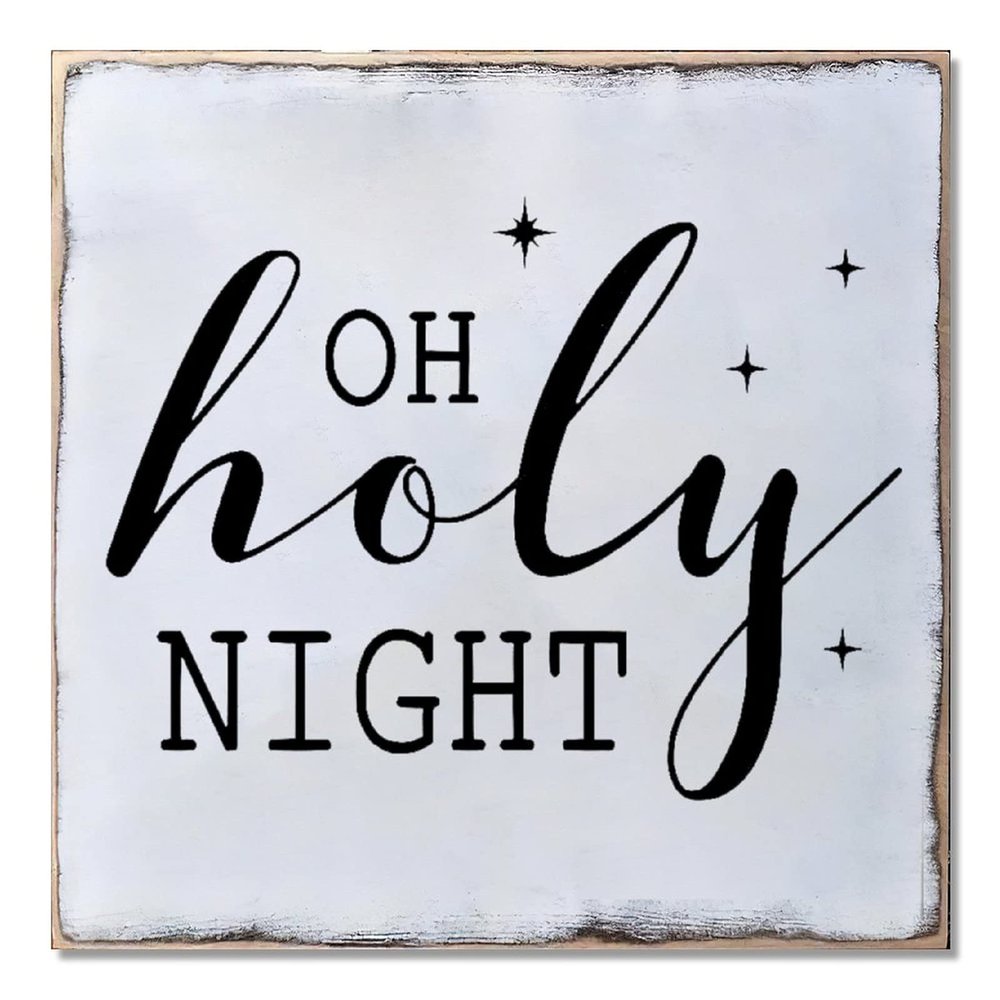 Aihesui Wood Sign Hanging Wall Decoration Farmhouse Oh Holy Night Wall Art for Living Room Kitchen Batheroom Bedroom Office School 7x7inch