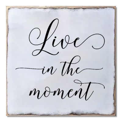 Aihesui Wood Sign Hanging Wall Decoration Farmhouse Live in the Moment Wall Art for Living Room Kitchen Batheroom Bedroom Office School 12x12inch