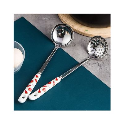 Tea spoons Ceramic Handle Spoon Stainless Steel Oil Skimming Spoon Spoon Household Perforated Filter Spoon Long Handle Spoon Very Suitable for Home Use Two Pieces Ice tea spoons (Color : E)