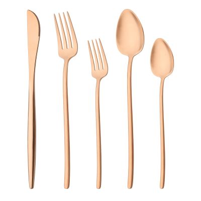 30-piece Snplowum Luxury 18/10 Stainless Steel Silverware Flatware With Flat Handle Cutlery Set Include Knives/Spoons/Forks, Service For 6 (Matte Rose Gold)