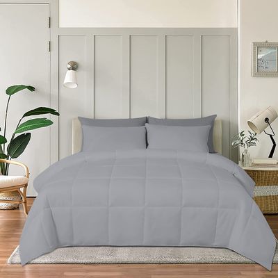 1 Piece Comforter 1000 TC Egyptian Cotton Cover | Super Soft Premium Quality Microfiber Filling (Super King, Silver)