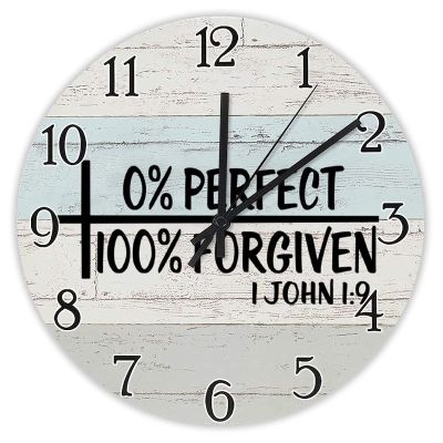 100% Forgiven 1:9 Clock Bible Verse Wall Clock Religious Quote Art Wooden Clock Christian Inspirational Saying Personalized Rustic Wood Clock Christian Thanksgiving for Her