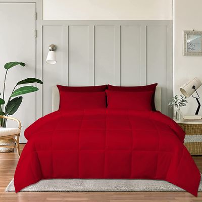 1 Piece Comforter 1000 TC Egyptian Cotton Cover | Super Soft Premium Quality Microfiber Filling (Oversized Super King, Red)