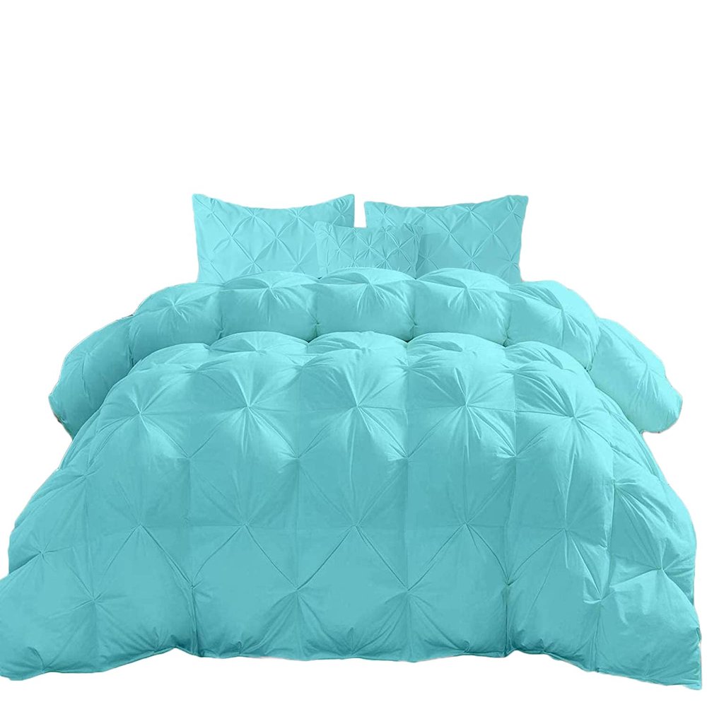 9.8 Newton Aqua Solid Premium Quality 1000-TC Pinch Pleated Down Comforter- Full Size 82 x 86 Inches 1 Piece All-Season Duvet Insert, 500 GSM with Corner Tabs 100% Egyptian Cotton (Aqua Solid)