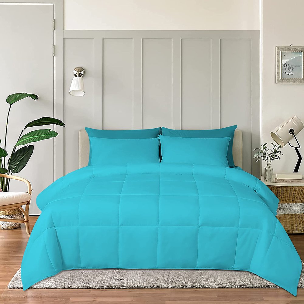 1 Piece Comforter 1000 TC Egyptian Cotton Cover | Super Soft Premium Quality Microfiber Filling (Oversized Super King, Turquoise Blue)