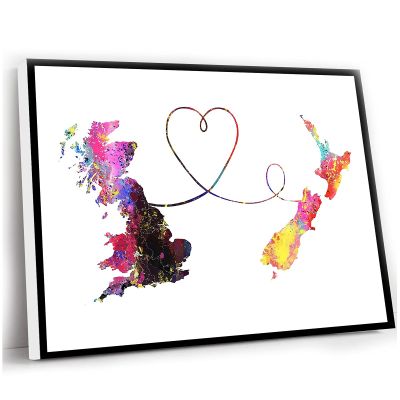 Abstract Canvas Wall Art,Dorm Room Decor,Framed Map Art,Watercolor Map Printing,Gift For Travel Lovers,Britain To New Zealand Travel Poster Watercolour Print,16x24 Inch Framed Wall Art