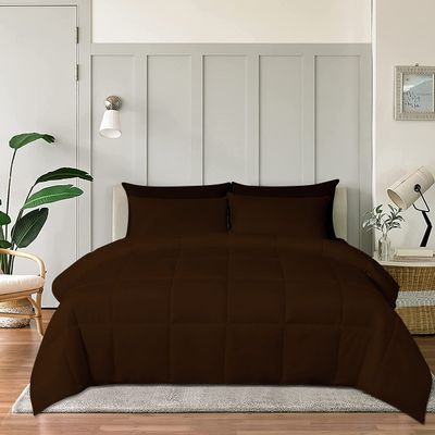 1 Piece Comforter 1000 TC Egyptian Cotton Cover | Super Soft Premium Quality Microfiber Filling (Super King, Chocolate)