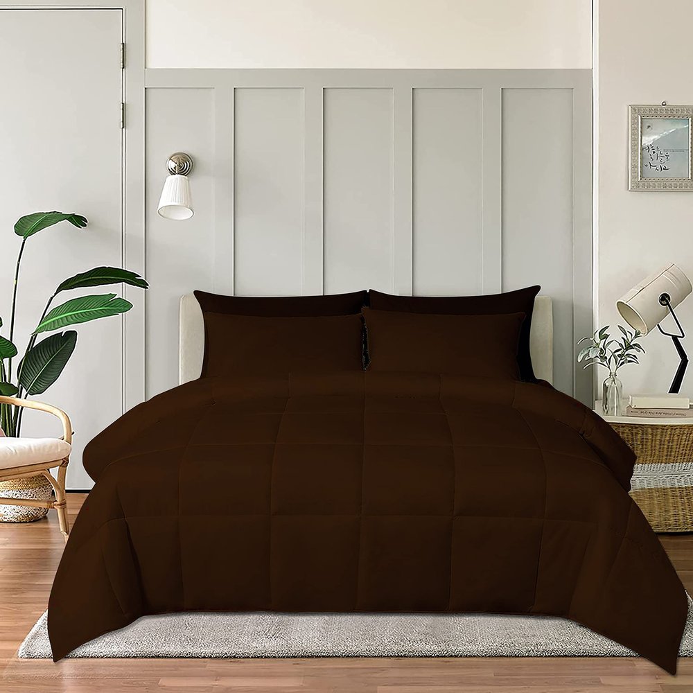 1 Piece Comforter 1000 TC Egyptian Cotton Cover | Super Soft Premium Quality Microfiber Filling (Super King, Chocolate)
