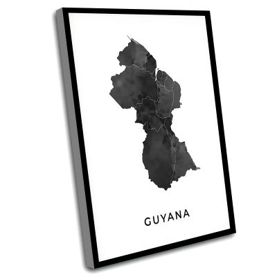 Wall Art Outdoor,Men Room Decor,Guyana Map Art Poster,Black And White Wall Art Print Of Guyana,Gift Idea,Watercolour Map,Gift For Roommate,16x24 Inch Framed Wall Art