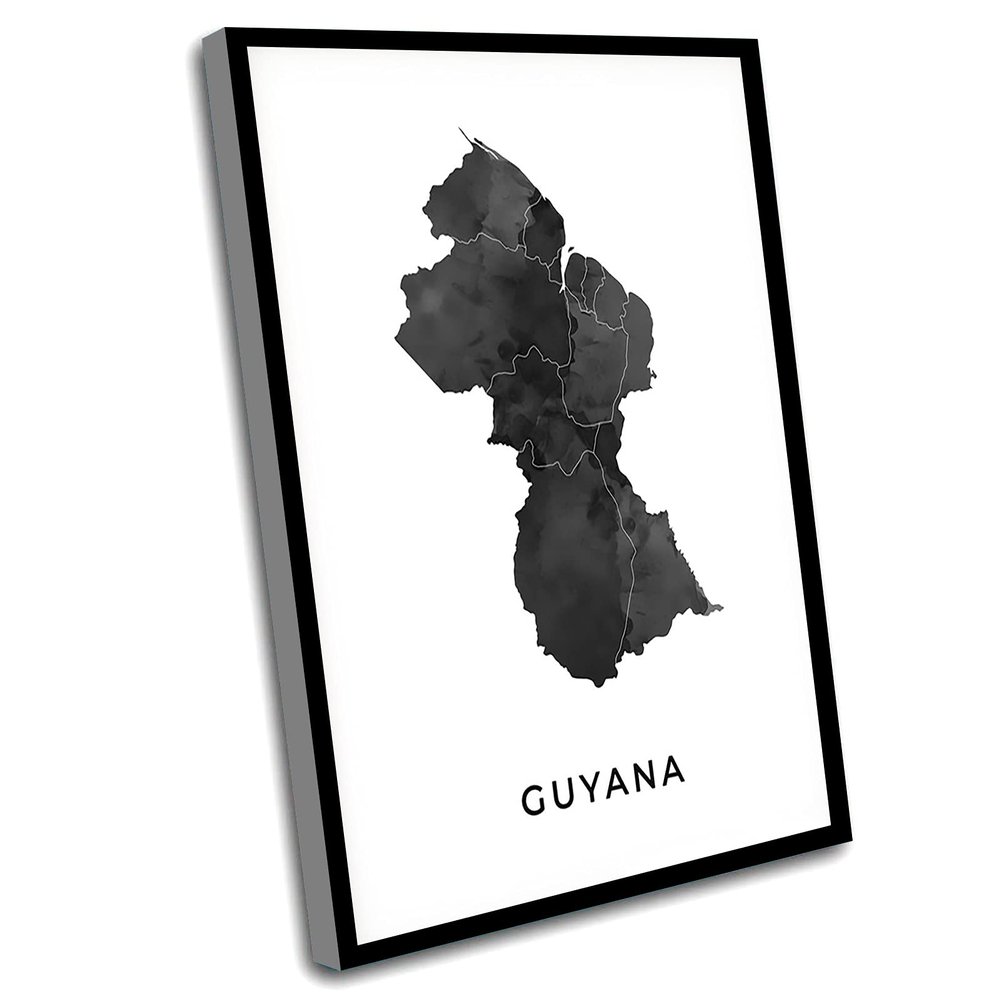 Wall Art Outdoor,Men Room Decor,Guyana Map Art Poster,Black And White Wall Art Print Of Guyana,Gift Idea,Watercolour Map,Gift For Roommate,16x24 Inch Framed Wall Art