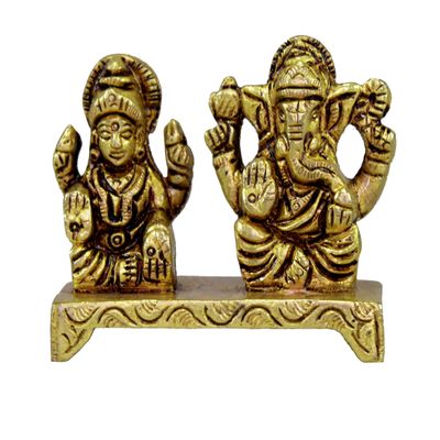 eSplanade Brass Laxmi Ganesh Idol | Ganesha Lakshmi Religious Figurine Hindu God Sculpture Murti Statue | Diwali/Workplace/Office - 2 Inches Height