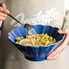 2pcs Japanese Flower Petal Ramen Bowl Ceramic Household Rice Bowl Kitchen Salad Bowl Soup Bowl (Color : Blue, Size : 19 * 8cm/7") view 2