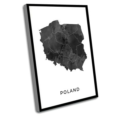 Bathroom Wall Art Canvas,Decorations For Living Room,Poland Map Art Poster,Black And White Wall Art Print Of Poland,Gift Idea,Gift Idea For Friend,Home Wall Print,16x24 Inch Framed Wall Art