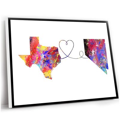 Wall Art For Office,Best Room Decor,Framed Map Art,Watercolor Map Printing,Gift For Travel Lovers,Texas To Nevada Travel Watercolour Print,16x24 Inch Framed Wall Art