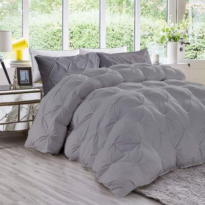Cotton Farm All-Season 500 GSM Silver Gray Goose Down Alternative Quilted Pinch Pleated 3 Piece Comforter Set 800 Thread Count Egyptian Cotton Soft & Fluffy Breathable Twin