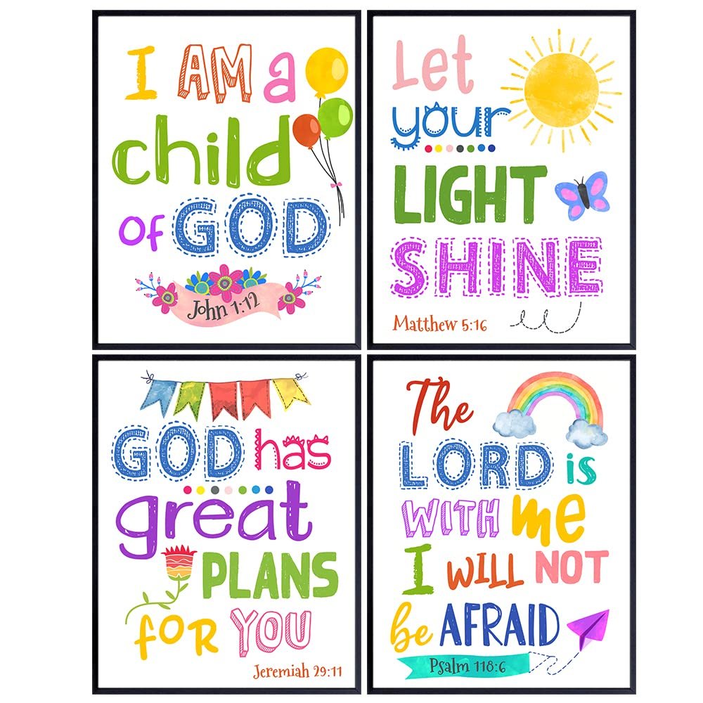 Religious Bible Verse Wall Art - LARGE 11X14 - Christian Decor for Kids Room, Boys, Girls Bedroom - Catholic Scripture Gifts for Women - Aesthetic Wall Collage Kit - Positive Inspirational Quotes