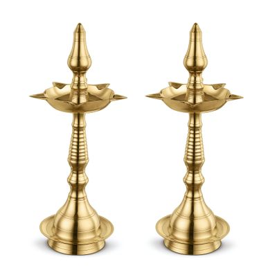 AVADOR Handcrafted Brass Diya for Puja | Traditional Indian Oil Lamp for Diwali, Home Temple, Decoration | Kerela Fancy (2)
