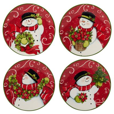 Certified International Holiday Magic Snowman 6" Canape/Luncheon/Snack Plates, Set of 4
