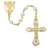 CatholicStore Madonna Rosary, 6mm Glass Pearl Beads, Gold Plated Pewter Center and 1-3/4" Enameled Crucifix view 1