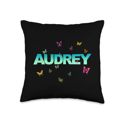 Audrey - Beautiful Name with colorful Butterflies Throw Pillow