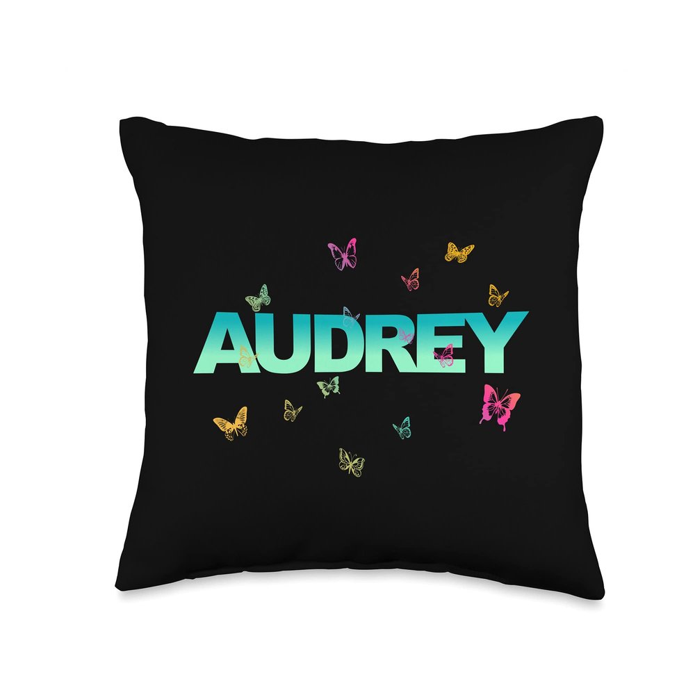 Audrey - Beautiful Name with colorful Butterflies Throw Pillow