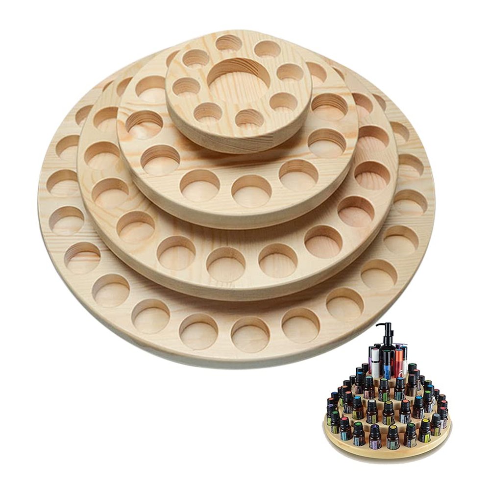4th Floor Essential Oil Turntable Solid Wood 63 Divisions Rotating Essential Oil Display Rack for 10ml 15ml 20ml 100ml Essential Oils Bottles