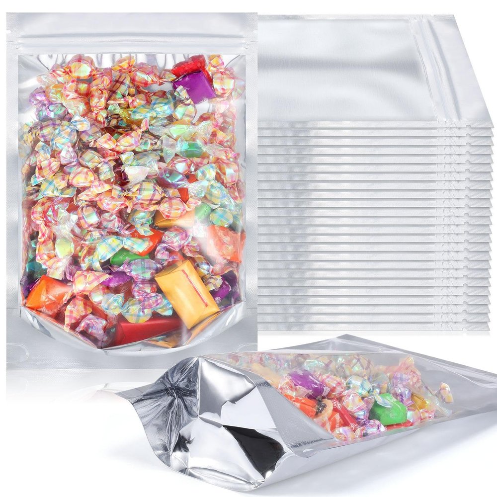 200 Pcs Resealable Bags Food Storage Sealable Bags for Packaging Clear Window Polyester Film pouch with Aluminum Foil Back Stand up Reusable Pouch for Small Business Party Favor(6.30 x 9.45 Inch)
