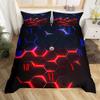 3D Honeycomb Duvet Cover Set Twin Size,Red and Blue Neon Light Hexagon Geometric Comforter Cover for Kids Boys Teens Bedroom,Abstract Art Polyester Soft Bedding Set with 1 Pillowcase, (No Comforter) view 1