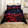 3D Honeycomb Duvet Cover Set Twin Size,Red and Blue Neon Light Hexagon Geometric Comforter Cover for Kids Boys Teens Bedroom,Abstract Art Polyester Soft Bedding Set with 1 Pillowcase, (No Comforter) view 2