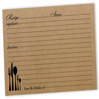 Inkdotpot Recipe Card 6x4 inch Single-Sided Recipe Design Cards Classic Kraft Recipe Cards Wedding-Bridal Shower-Baby Shower- Pack of 50