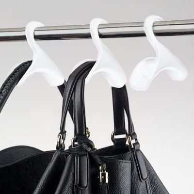 Bag-a-Vie Purse Hanger for Closet - Handbag Organizer Hooks for Hanging Bags & Purses, Protecting Bag Shape & Organizing Space (3 Hangers, White Plastic)