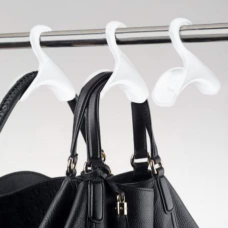 Bag-a-Vie Purse Hanger for Closet - Handbag Organizer Hooks for Hanging Bags & Purses, Protecting Bag Shape & Organizing Space (3 Hangers, White Plastic)