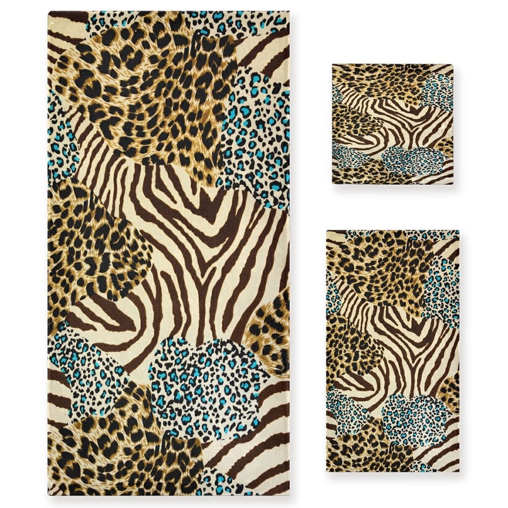 ALAZA Zebra Tiger Leopard Animal Print Soft 3 Piece Bath Towels Set for Bathroom Spa Hotel, 1 Bath Towel+ 1 Hand Towel+ 1 Washcloth