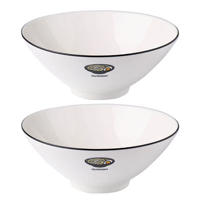 2PCS Noodle Bowl Japanese Ceramic Soup Bowl Household Kitchen Rice Bowl Hat Salad Bowl (Color : White, Size : 20.5 * 8.4cm/8")