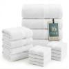 LANE LINEN 100% Mercerized Cotton Luxury Bathroom Towel Set - 16 Pcs - Super Soft, Fluffy & Highly Absorbent - 4 Bath Towels, 8 Washcloths, 4 Hand Towels - Complete Family Pack - White Bath Towel Set view 1