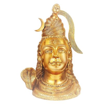 Kartique Brass Lord Shiva Head Statue Idol Wearing Rudraksha Mala Shiv Murti Statue for House Warming Mahashivaratri Gift Antique Height 21 Inch Gold Size : Large