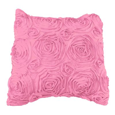 lovemyfabric Satin Rosette Floral Textured Decorative Throw Pillow Cushion Cover for Christmas Decor, Bedroom, Sofa, Kitchen, Classroom, Living Room, Interior Design (12" x 18", Pink)
