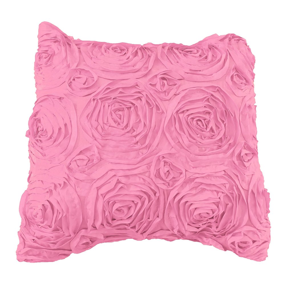 lovemyfabric Satin Rosette Floral Textured Decorative Throw Pillow Cushion Cover for Christmas Decor, Bedroom, Sofa, Kitchen, Classroom, Living Room, Interior Design (12" x 18", Pink)