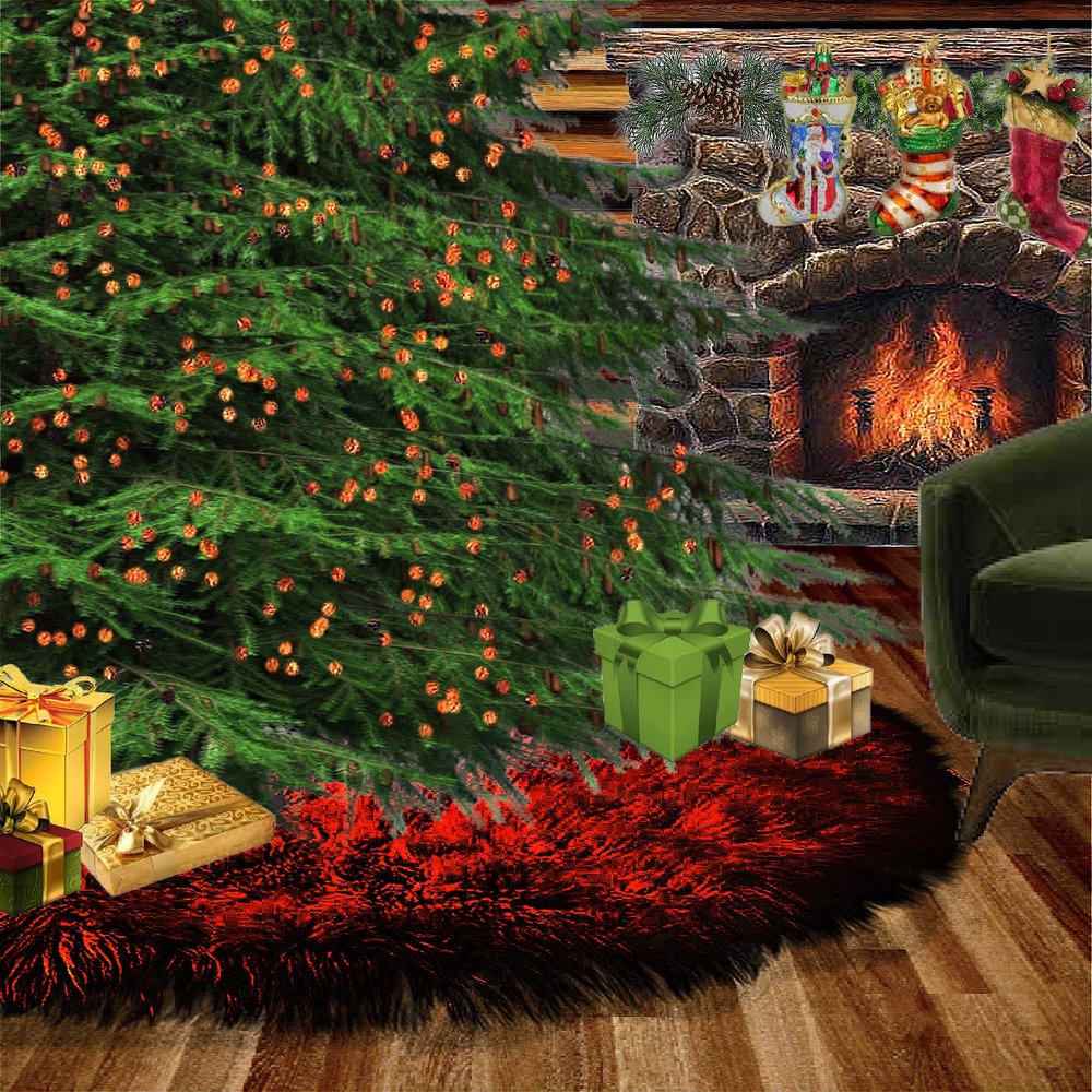 Fur Accents Christmas Decor, Ornament, Faux Sheepskin Round Tree Skirt, Thick Shaggy Faux Fur, Hand Made to Order USA (6' Diameter, Hot Pink with Black Tips)