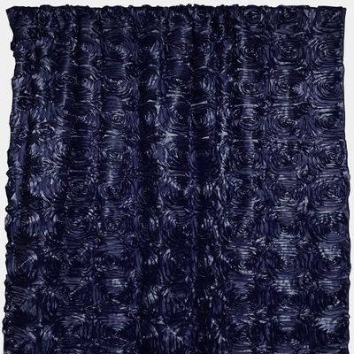 lovemyfabric Floral Rosette Flower Textured Curtain Panel 54 Inch Wide/Wedding/Photography/Backdrop/Window Treatment/Window Curtain (96" Long, Navy)