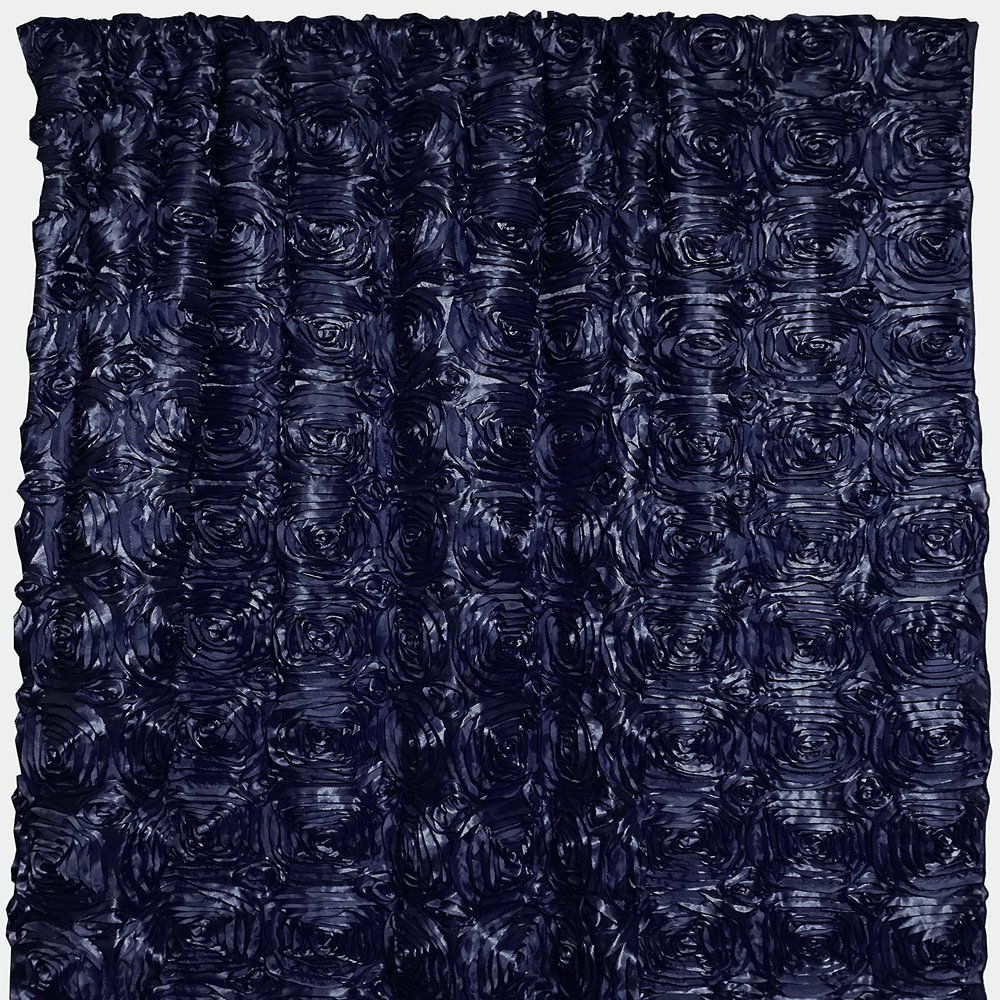 lovemyfabric Floral Rosette Flower Textured Curtain Panel 54 Inch Wide/Wedding/Photography/Backdrop/Window Treatment/Window Curtain (96" Long, Navy)