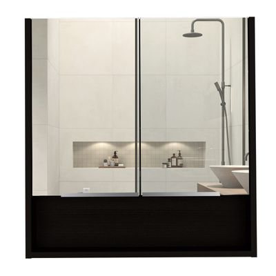 Depot E-Shop Tatacoa Mirror Medicine Cabinet with One Open Shelf and Three Interior Shelves, 24.6" H, Black, Bathroom