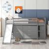 Low Twin Size Loft Bed with 5 Storage Cabinets/Slide/Drawes/5 Shelves for Kids, Wood Loft Bed Frame with Ladder/Guardrails for Teens/Boys/Girls (Gray+5 Drawes+5 Shelves) view 3