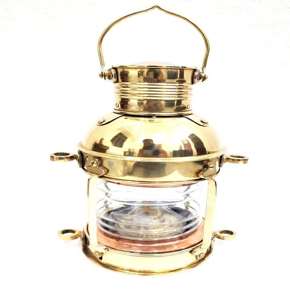 Vimal Nautical 14 Inch Golden Polish Cooper Nautical Antique Ship Boat Oil Lantern-Collectible Decorative Lamp -Maritime Red Glass Lantern-Boat Lamps