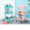3 Tier Utility Rolling Cart with Lockable Wheels, Multifunction Movable Storage Shelves Organizer Cart with Handle and Mesh Basket for Kitchen, Coffee Bar, Bathroom (White) view 3