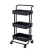 3 Tier Utility Rolling Cart with Lockable Wheels, Multifunction Movable Storage Shelves Organizer Cart with Handle and Mesh Basket for Kitchen, Coffee Bar, Bathroom (Black) view 1