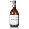 Artanis Home Refillable Amber Glass Hand Soap Dispenser 16 oz Chrome Accent Waterproof Labeled Apothecary Bottle with Stainless Steel Pump view 1