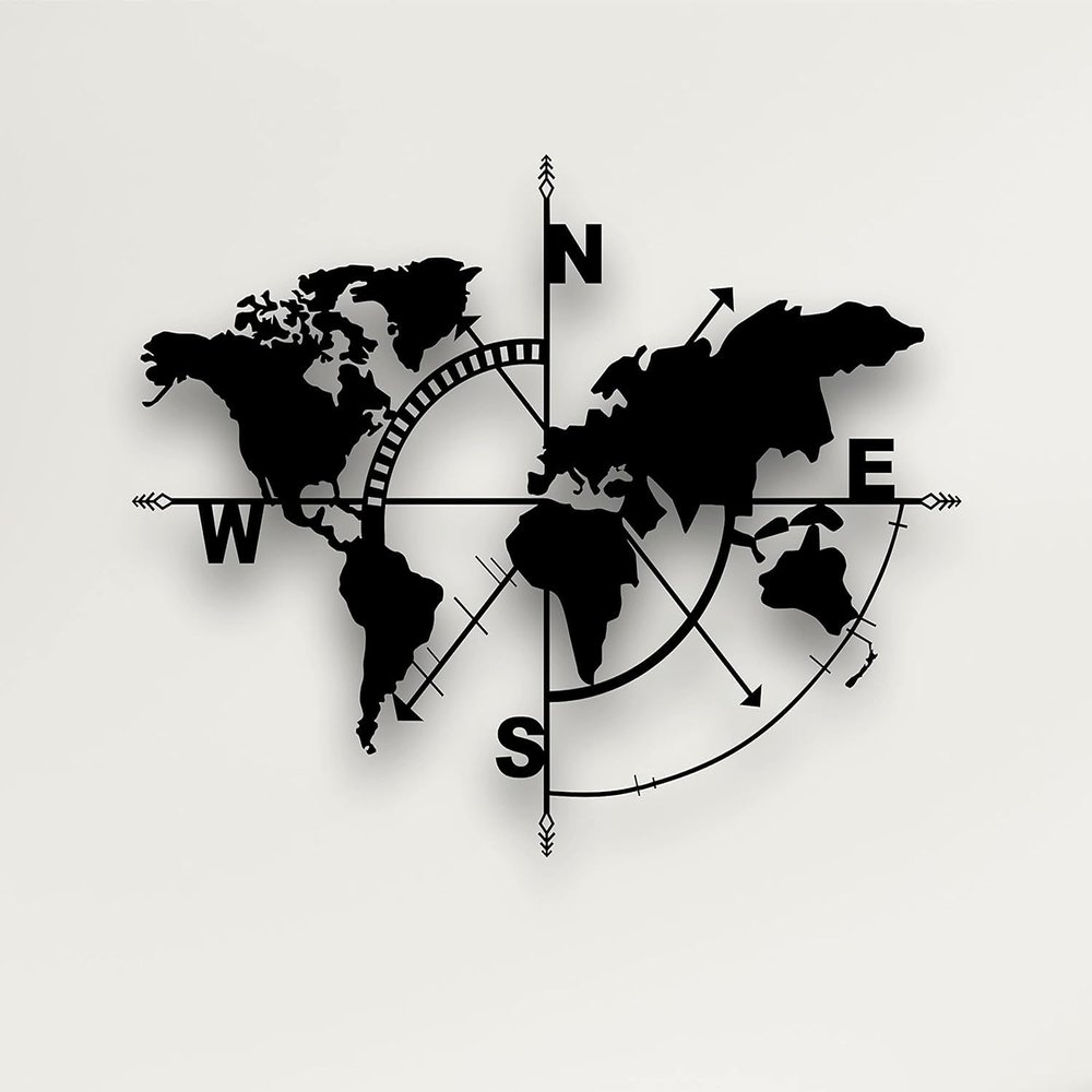DEKADRON Metal World Map Art, Metal Wall Decor Home Office Decoration Bedroom Living Room Decoration (55" W x 41" H / 140x104 cm, Black)